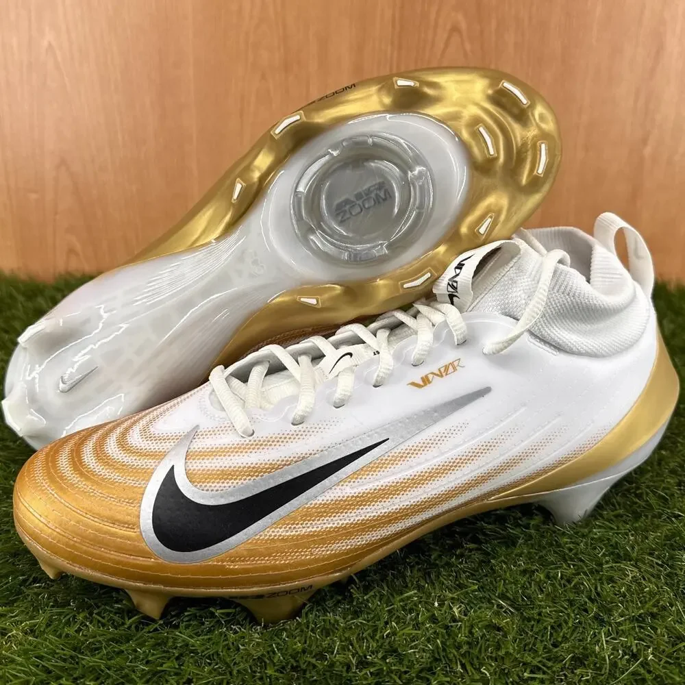 Nike Zoom Air Vapor Pro 1 White Metallic Gold Football Cleats FB3298-103 Sz 9.5